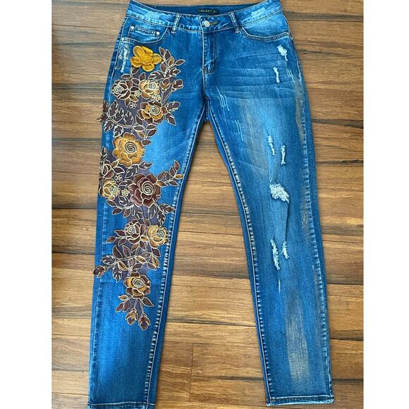 Anthropologie Juliette Jeans Appliqué Floral Size‎ 6 - Picture 1 of 8